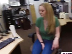 Hot blonde babe pawns her pussy and gets fucked by pawn man